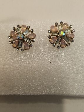 Sparkling Pink Crystal Flower Stud Earrings